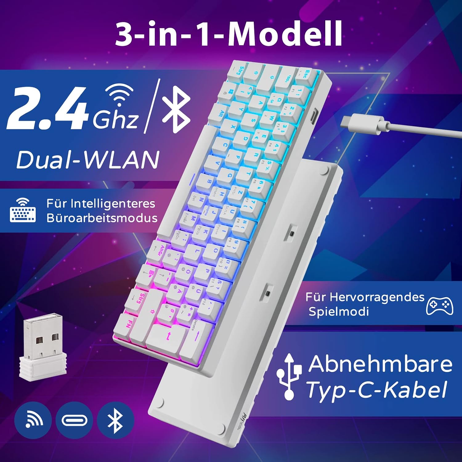 Detalle 2 de RK61 Mechanische 60% Gaming-Tastatur, Hot-Swap