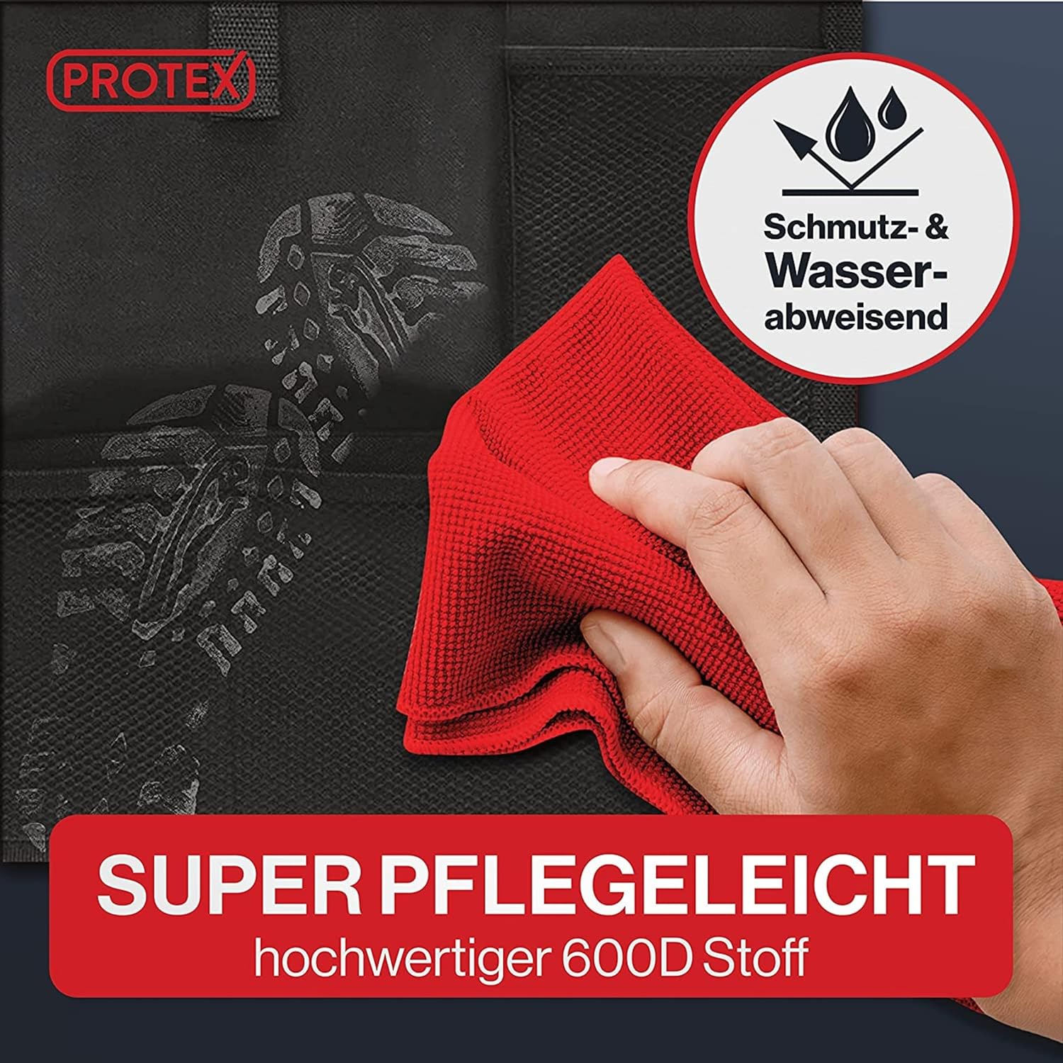 Detalle de PROTEX Rückenlehnenschutz Organizer – 2-in-1 Auto-Organizer mit Tabletfach, 45 × 65 cm, schwarz