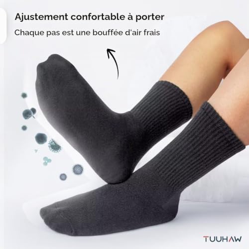 Detalle de TUUHAW Chaussettes de sport 39-42 en coton gris, éponge coussinée