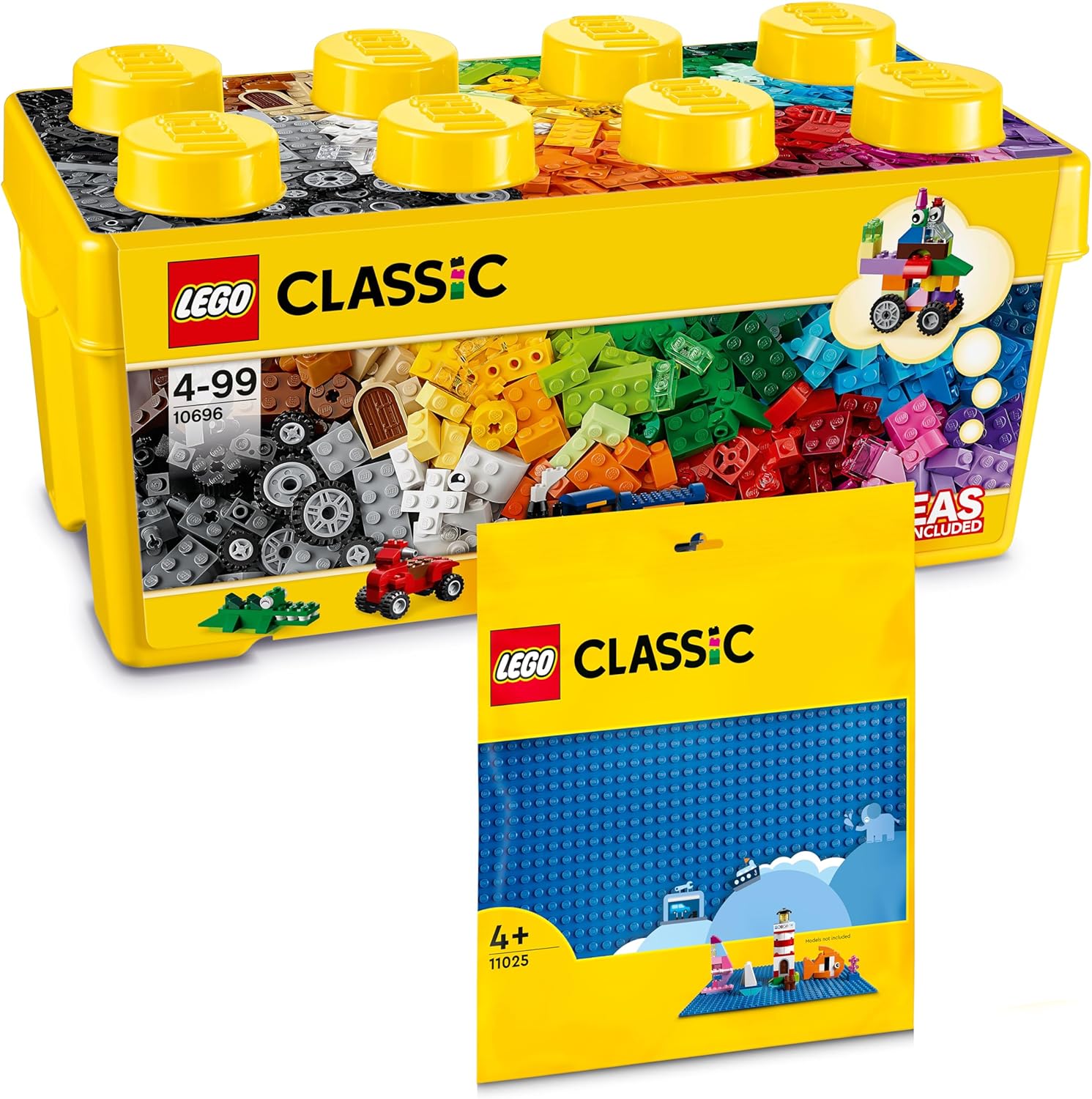 Thumbnail 6 de Lego Classic Boîte de briques de construction + plaques vertes, bleues et blanches – kit de démarrage 4 ans et plus