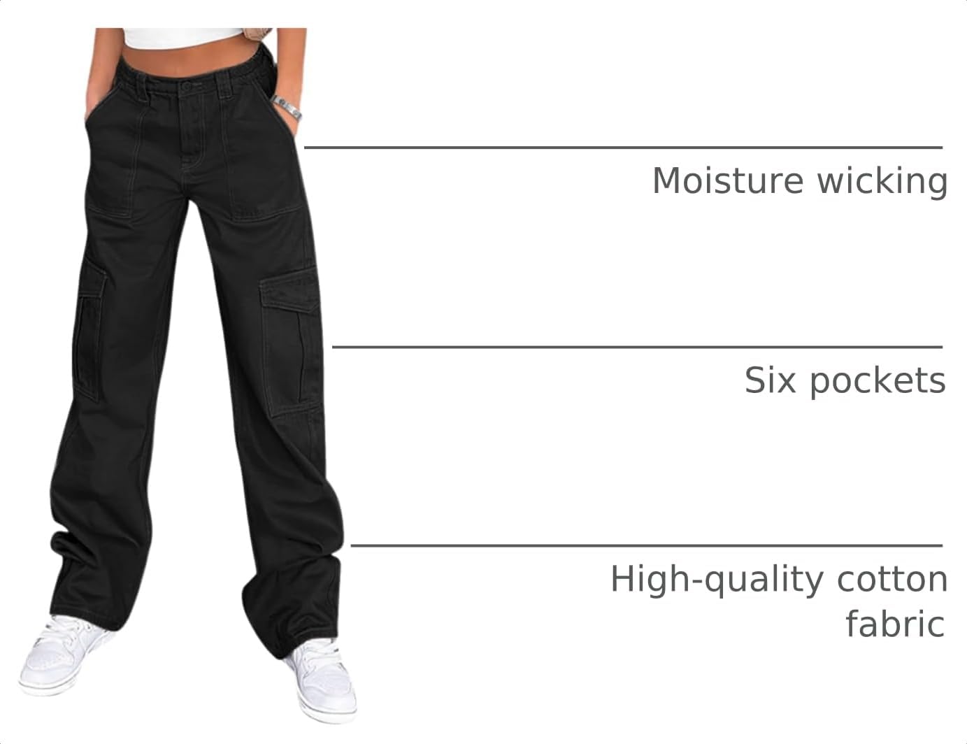 Detalle 2 de Lepunuo Cargo Pants for Women, High-Waisted Wide-Leg with 6 Pockets