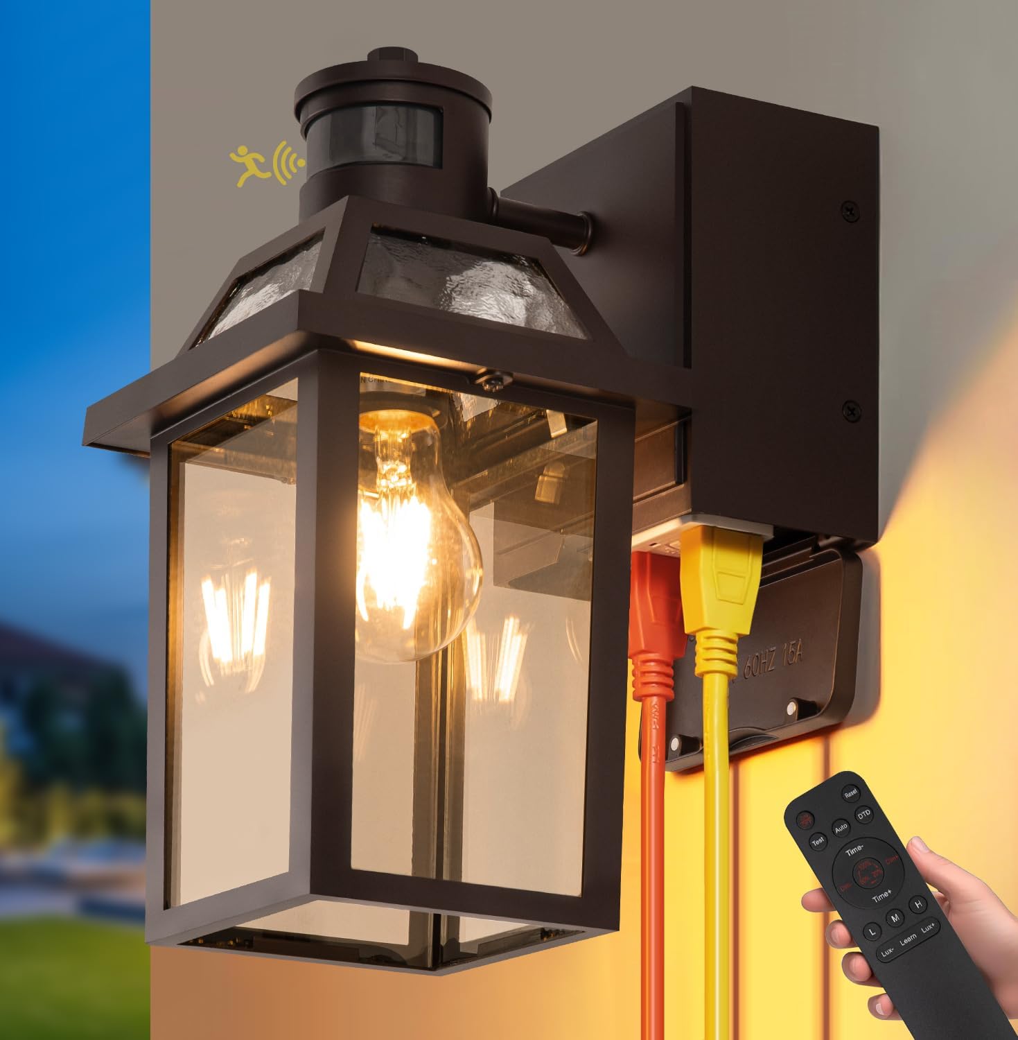 Detalle de Yisuro T-ES-220PS-RM-BB1 Outdoor Porch Light with GFCI Outlets and Motion Sensor