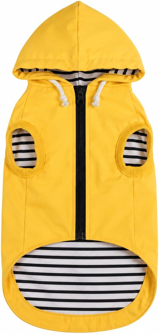 Dog Raincoat Rain Jacket for Small to Medium Breeds – Waterproof with Harness Hole and Pocket – Yellow, XS