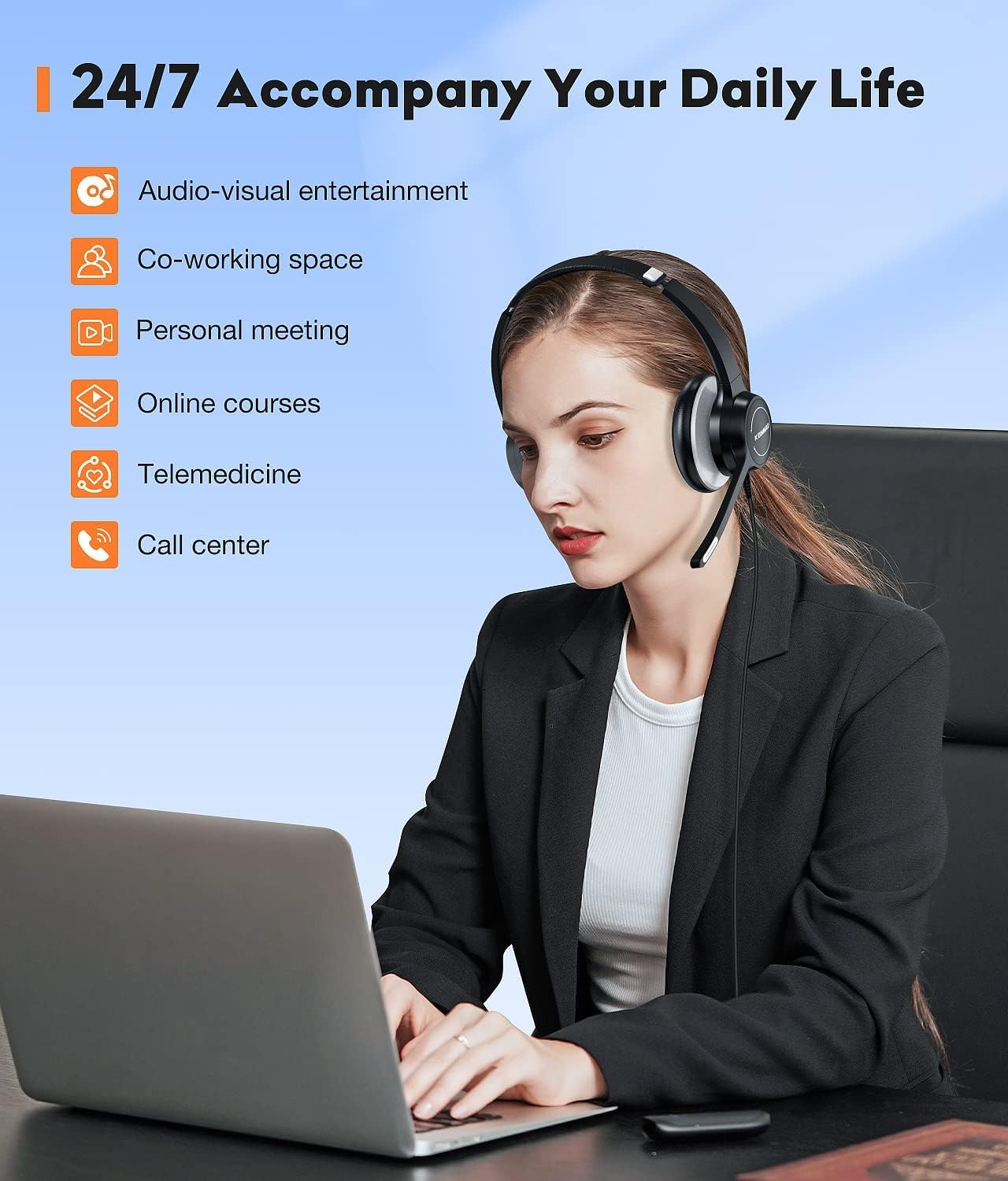Detalle de KONNAO USB Headset with Microphone — 3.5mm wired stereo headset with in-line controls and noise-cancelling mic