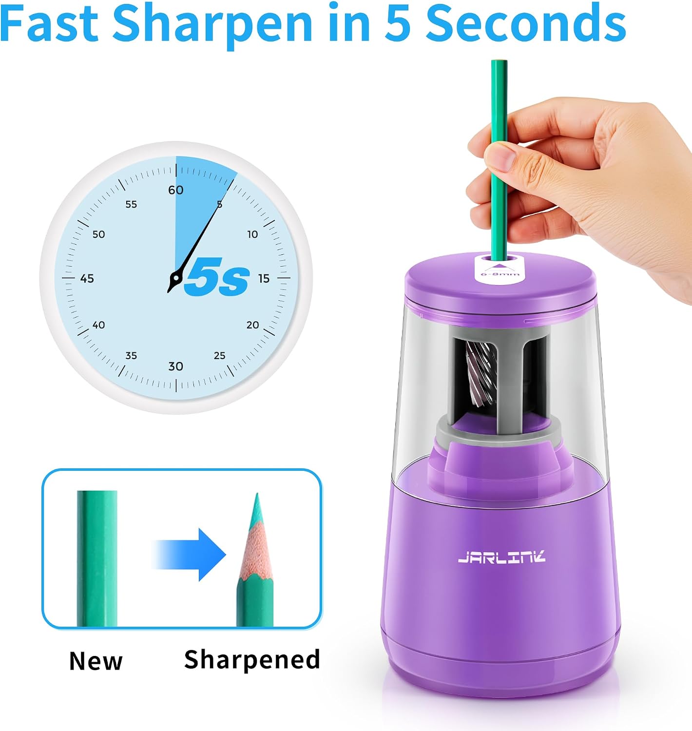 Detalle 2 de JARLINK Electric Pencil Sharpener, Heavy-Duty Helical Blade, Auto-Stop, Purple