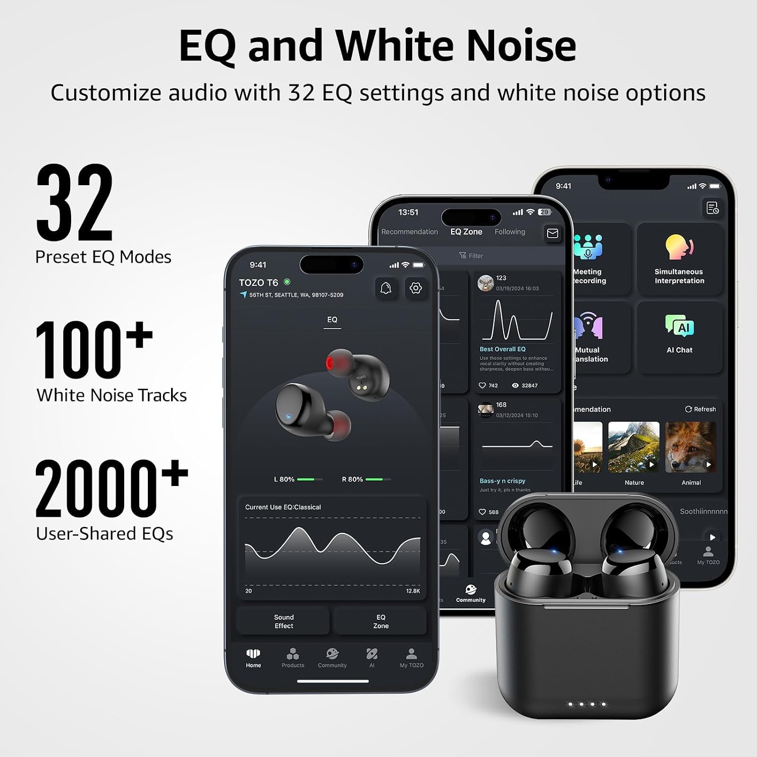 Thumbnail 6 de TOZO T6 Wireless Earbuds, Bluetooth 5.3, IPX8, Up to 40 Hours