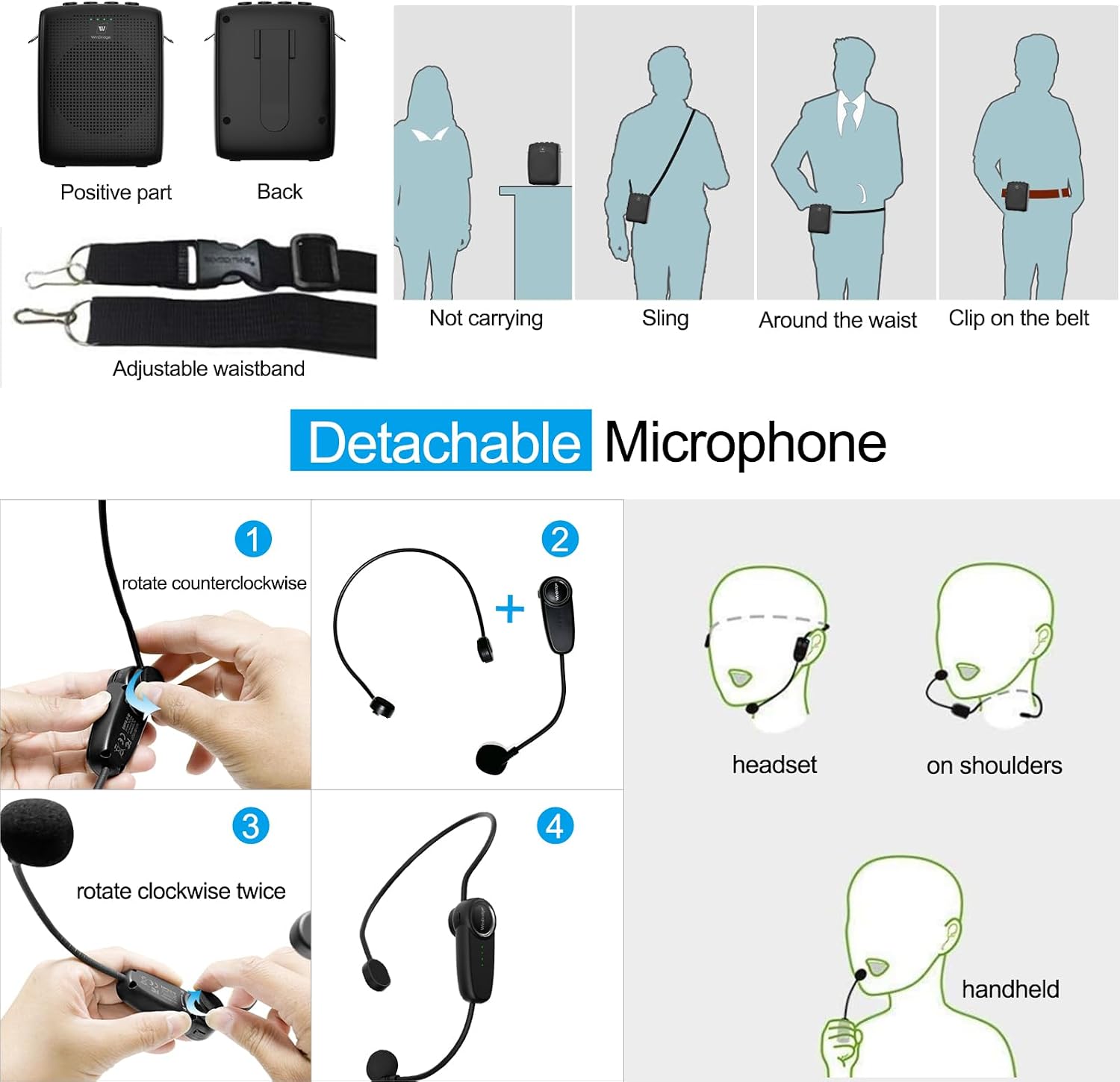 Thumbnail 5 de WinBridge WB002 Voice Amplifier with 15W Speaker, Bluetooth and Wireless Mic