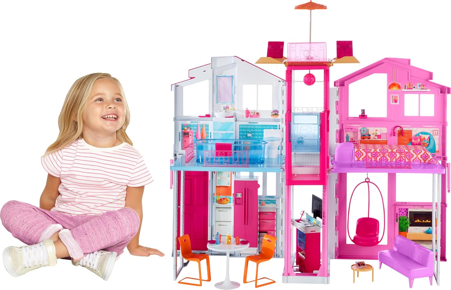 Thumbnail 6 de Barbie Ferienhaus (116 x 77,9 cm) – 6 Spielbereiche, komplett eingerichtet mit Aufzug und klappbarem Design