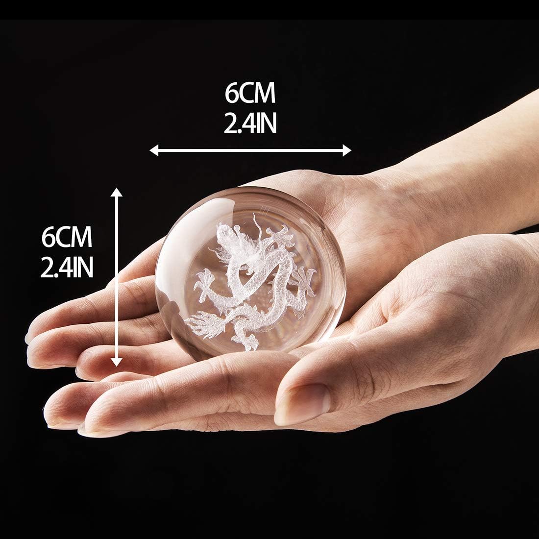 Thumbnail 6 de HDCRYSTALGIFTS 60mm 3D Dragon Crystal Ball Figurine (Glass Sphere with Wooden Stand) – Decorative Paperweight Gift