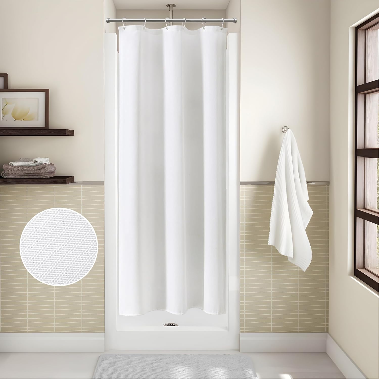 Thumbnail 4 de VANZAVANZU Waterproof Narrow Shower Curtain 92x182cm with metal hooks (white)
