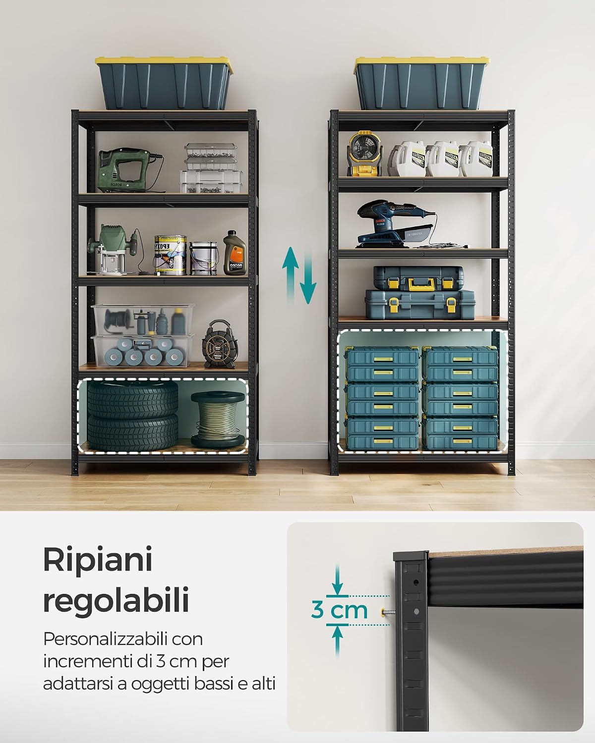 Thumbnail 5 de SONGMICS Scaffalatura GLR050B11, 50 x 100 x 200 cm, portata 600 kg, ripiani regolabili, stile vintage marrone e nero