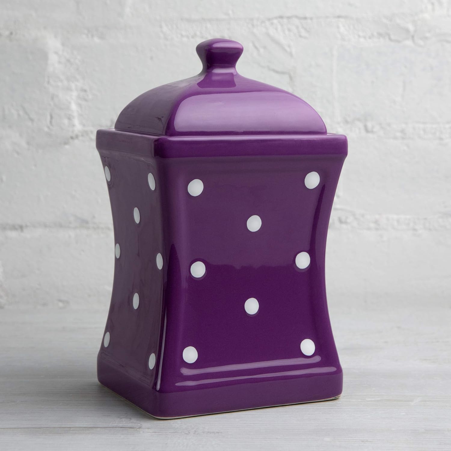 Detalle de City to Cottage Purple and White Polka Dot Spotty Ceramic Canister, 900ml