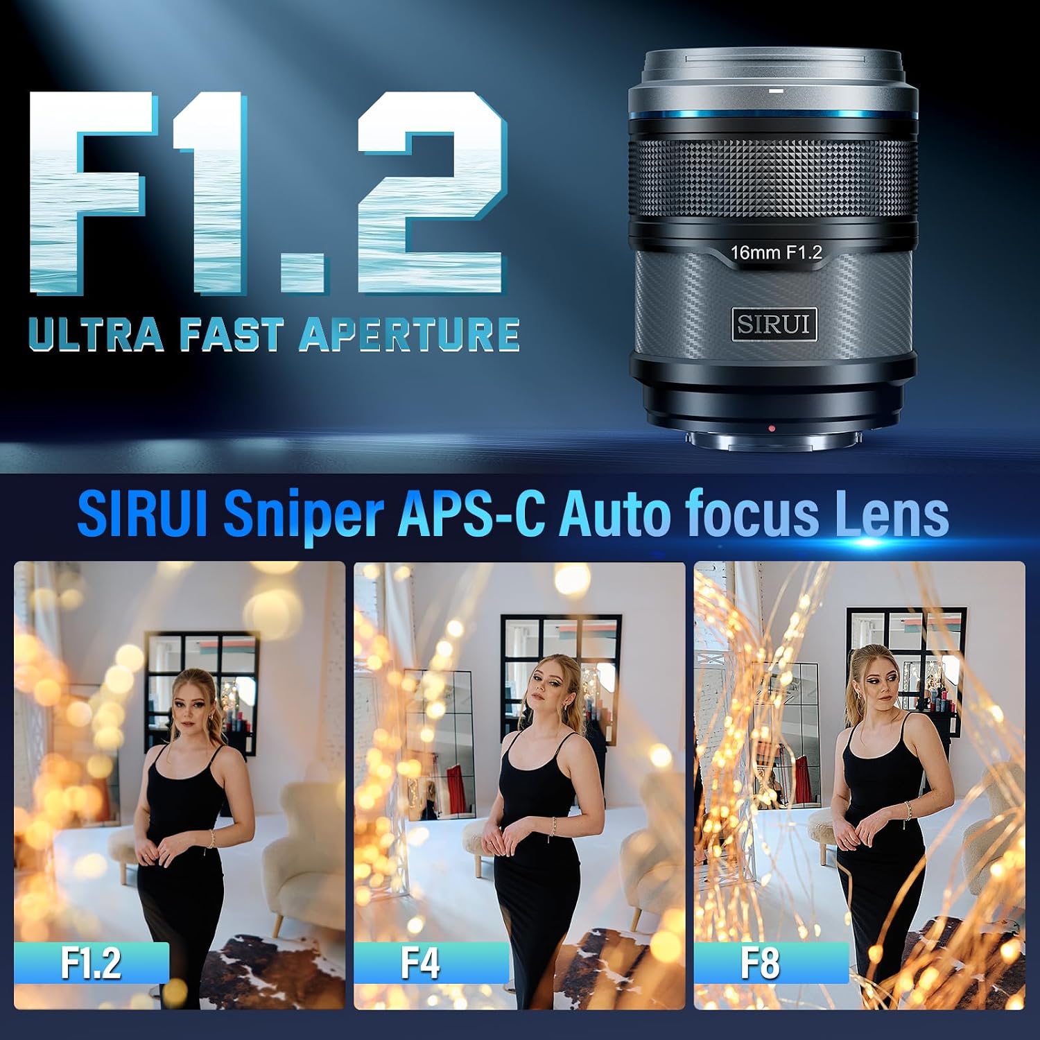 Thumbnail 1 de SIRUI Sniper 16mm Autofocus Lens for X‑Mount (F1.2, APS‑C) – Lightweight Wide Angle