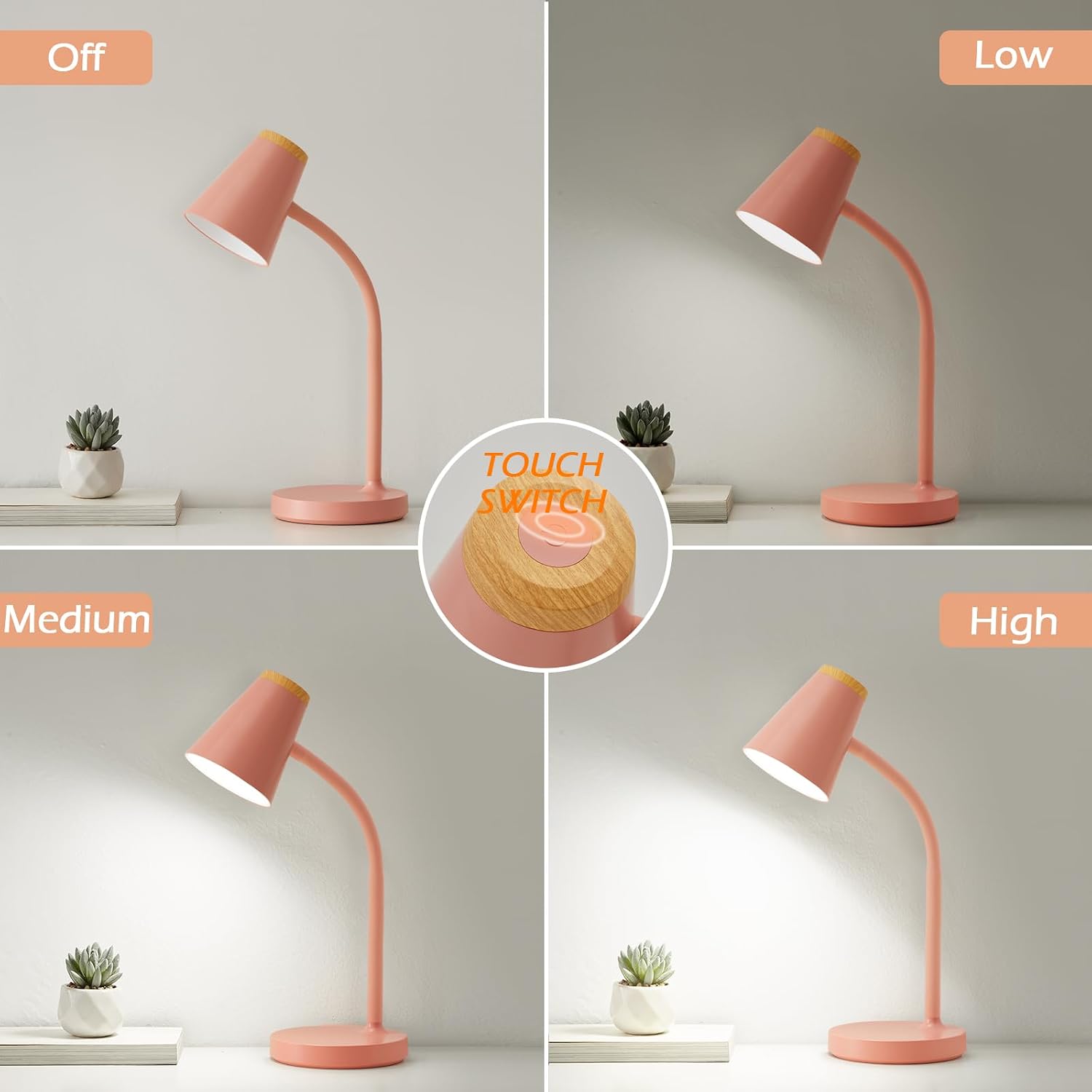 Detalle 2 de EJIAXIN PL-0438T LED Desk Lamp, Pink, Touch Dimming and Flexible Gooseneck