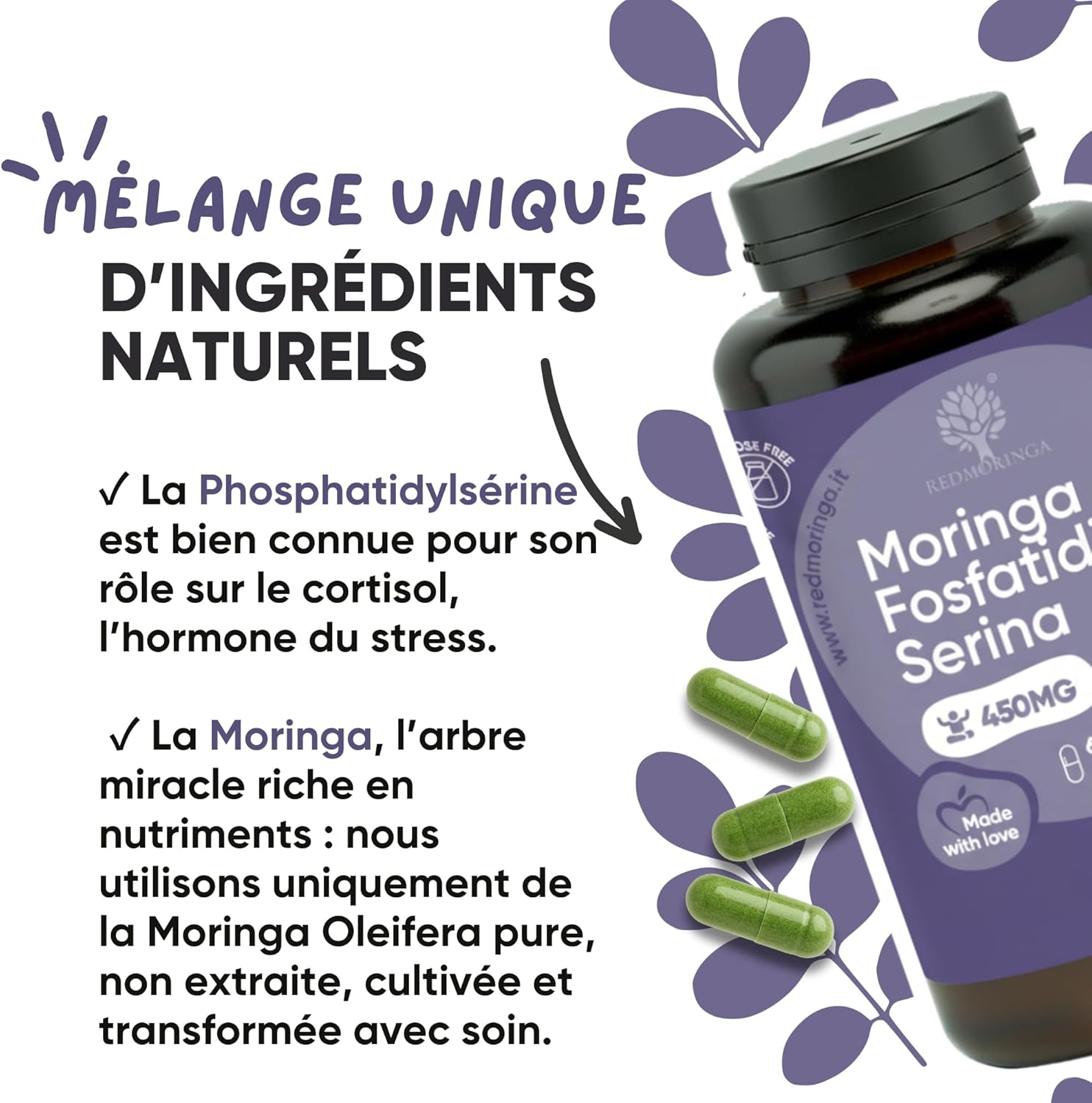 Thumbnail 6 de Phosphatidylsérine 450 mg + Moringa | Réduit le cortisol, stress et fatigue – 60 gélules, Made in Italy