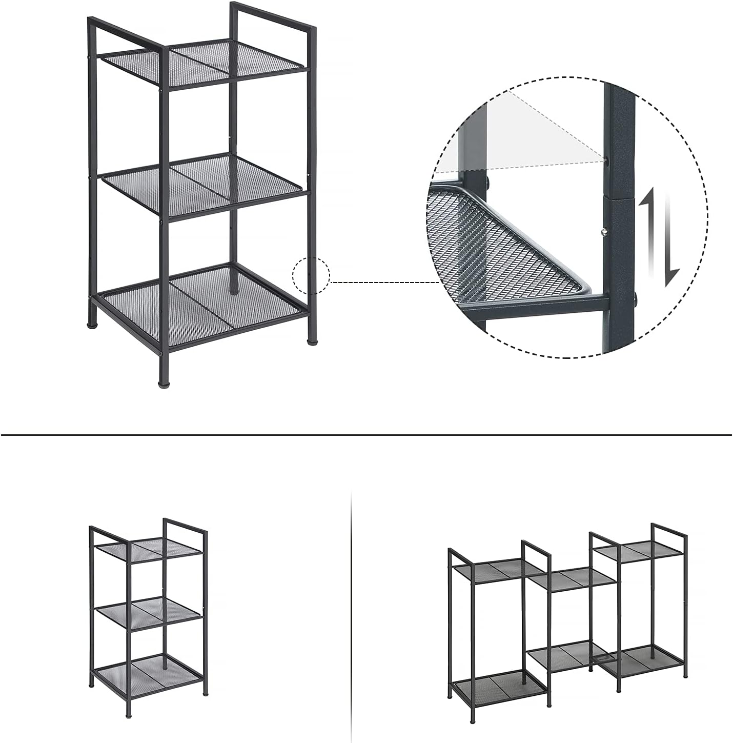 Detalle de SONGMICS BSC33BK 3-Tier Metal Shelving Unit, Adjustable Shelves, Black