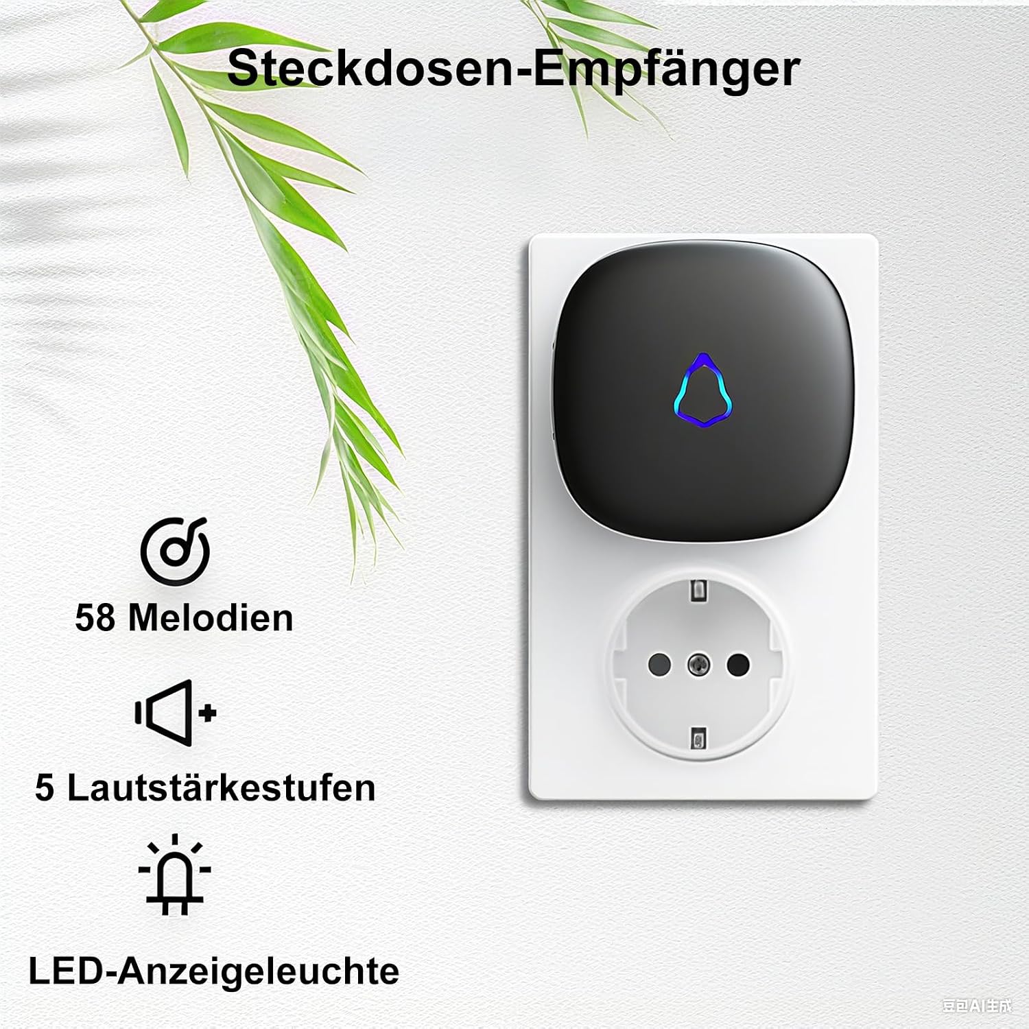 Detalle 2 de SECRUI Funkklingel Türgong Set – 1 Empfänger + 1 Sender, wasserdicht, kabellos, 58 Melodien, 120 dB, 300 m Reichweite