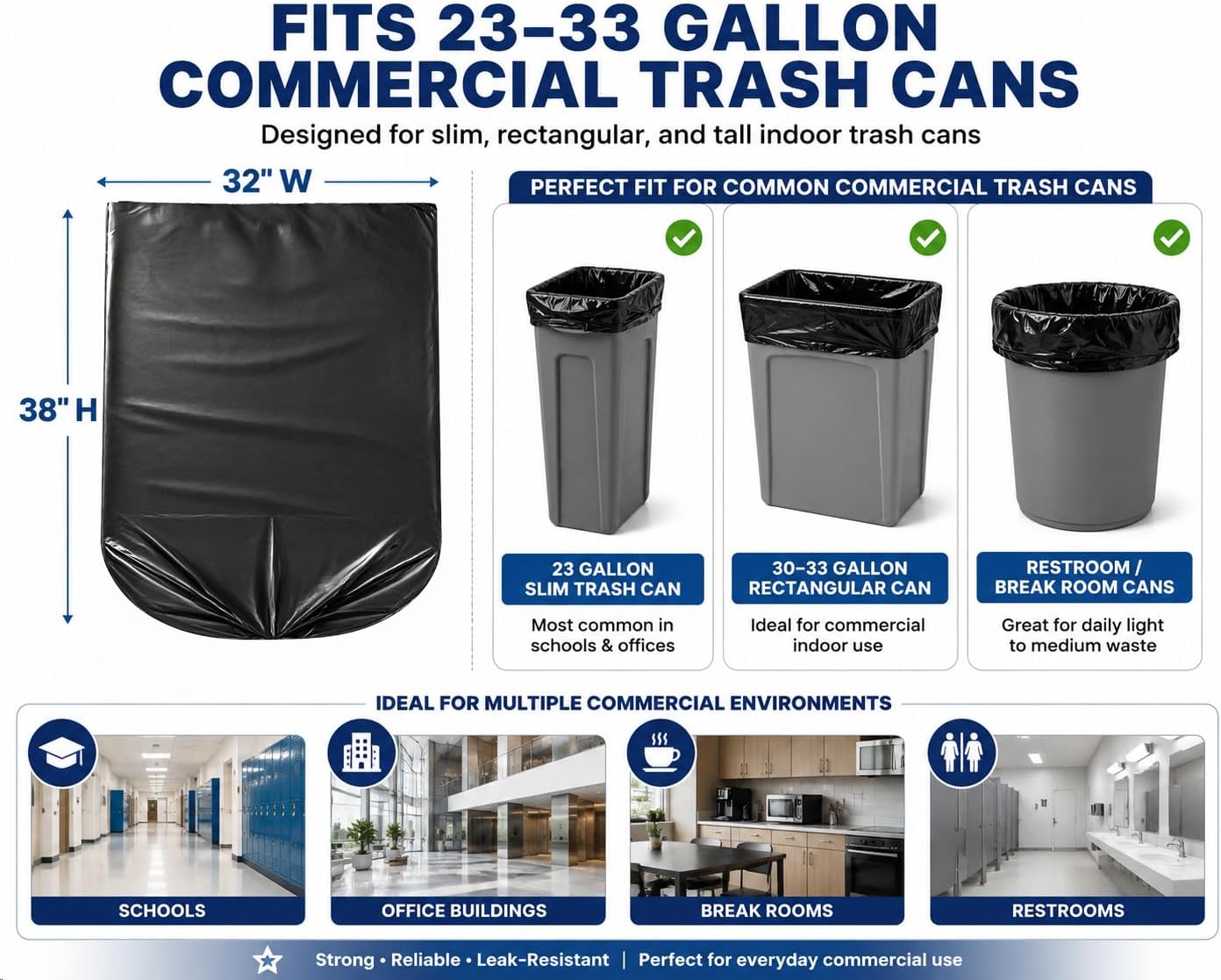 Thumbnail 1 de METRONIC 30-33 Gallon Black Trash Bags — 0.6 Mil, 250 Count, 32" x 38" (Made in USA)