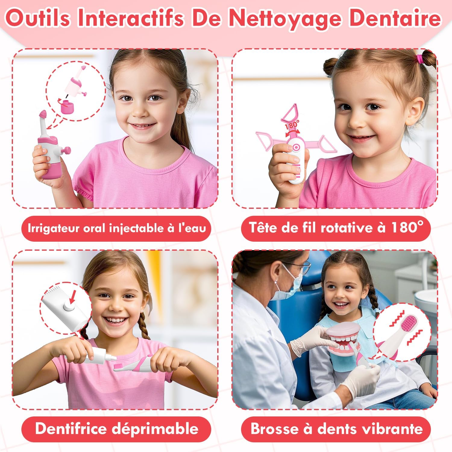 Thumbnail 4 de Lehoo Castle Malette Docteur Enfant – Kit de dentiste pour enfants (3 à 8 ans, rose)