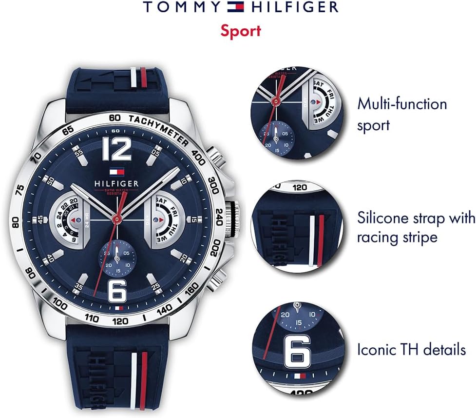 Detalle 2 de Tommy Hilfiger Analoge Multifunktionuhr für Herren – 46 mm, 5 ATM, drei Totalisatoren