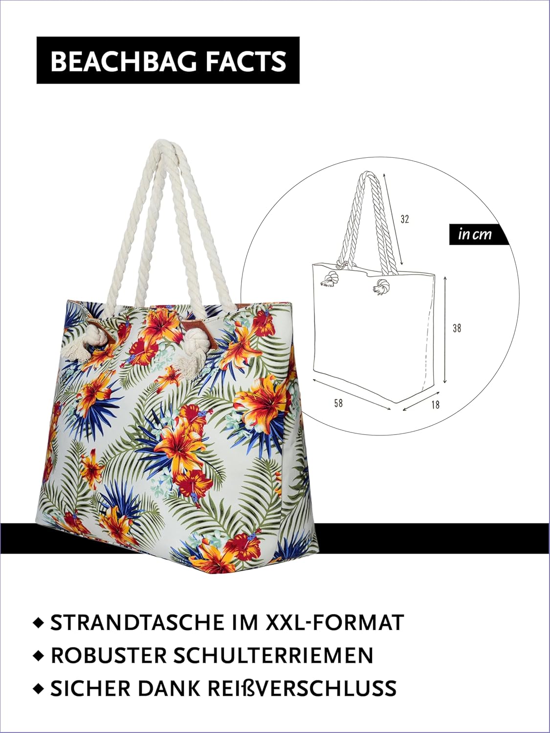 Thumbnail 1 de DonDon Strandtasche XXL mit Reißverschluss – Umhängetasche Damen, Shopper im Beach Look