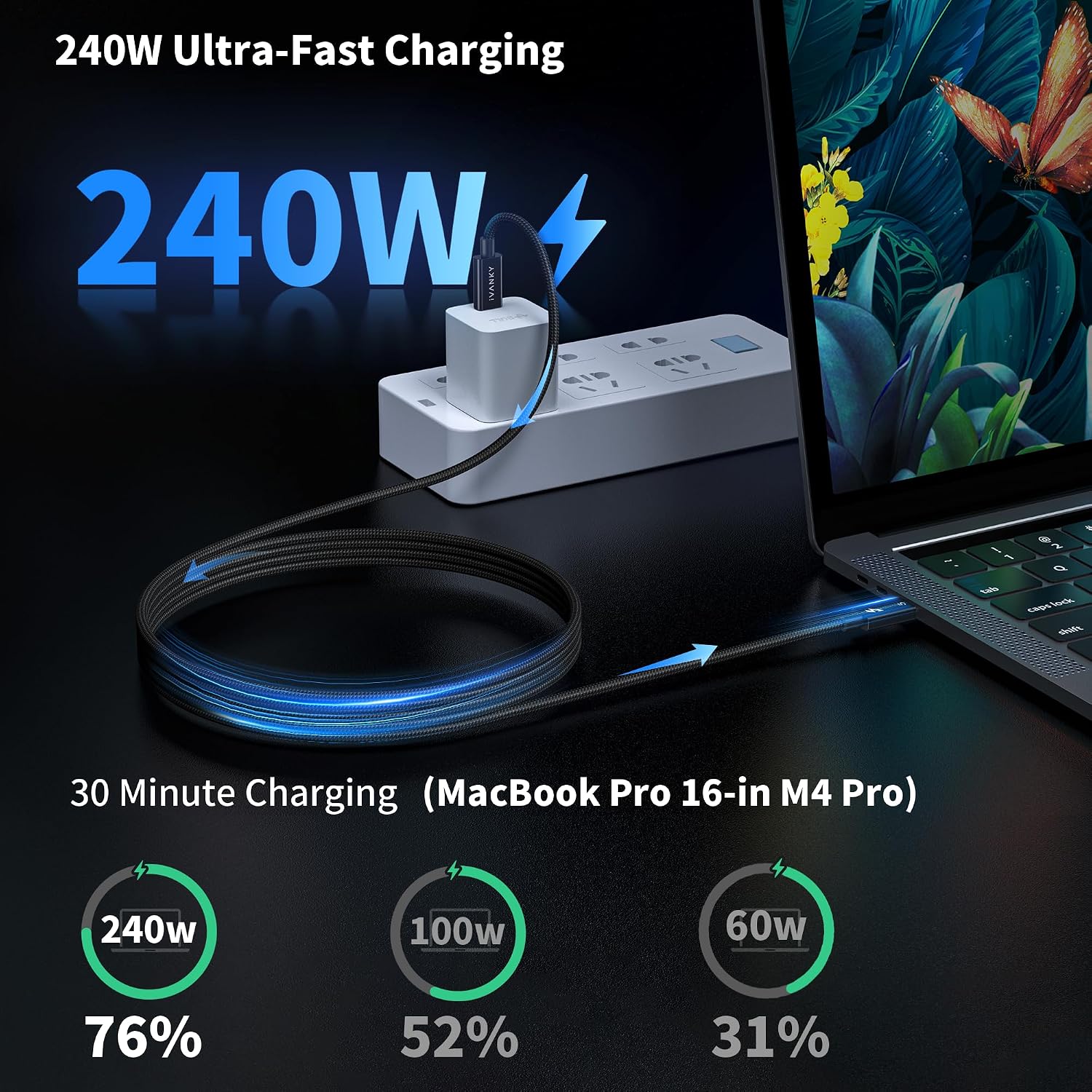 Detalle de IVANKY Thunderbolt 5 Kabel (USB‑C) – 80 Gbps Datentransfer, 240W Laden, 8K‑Display