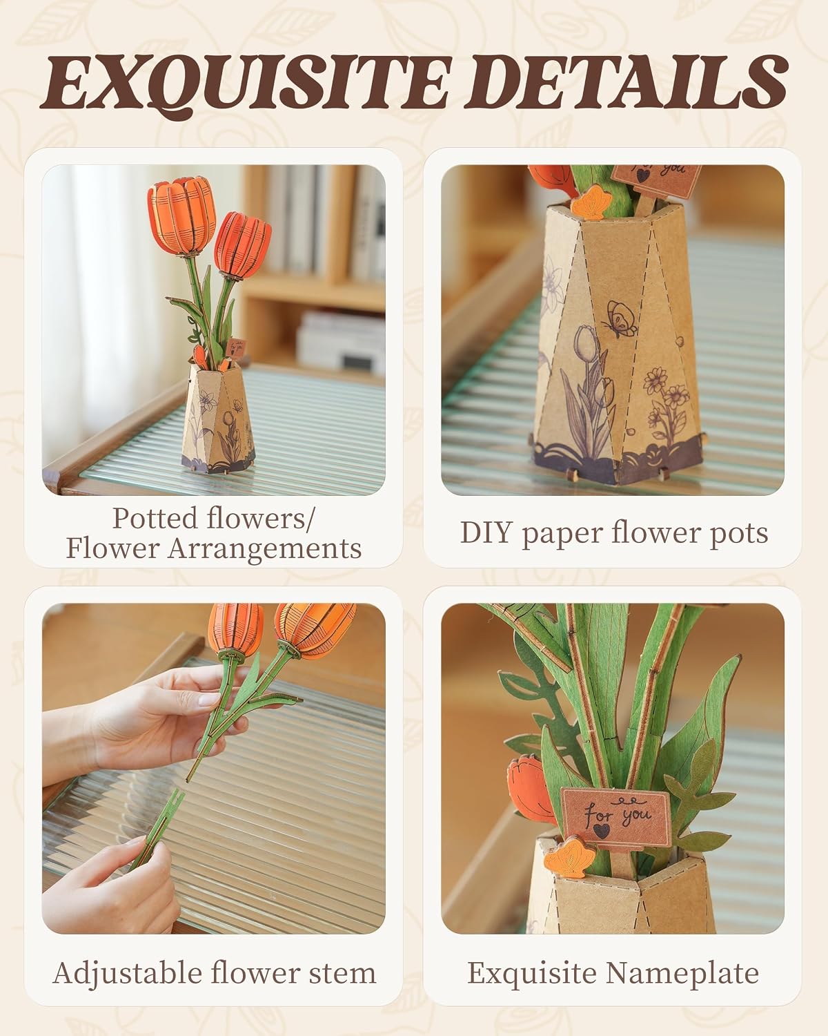 Detalle de Puzzle 3D tulipe orange en bois