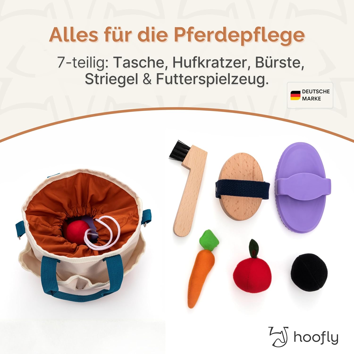 Thumbnail 2 de Hoofly Hobby Horse Zubehör Pflegeset für Kinder mit Tasche, Bürste, Striegel & Hufkratzer (TÜV geprüft)