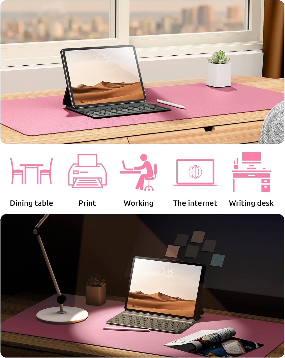 Detalle de YSAGi Schreibtischunterlage 80x40 cm aus PU-Leder (Premium Leder Mauspad XXL) – rutschfeste Schreibunterlage in Pink