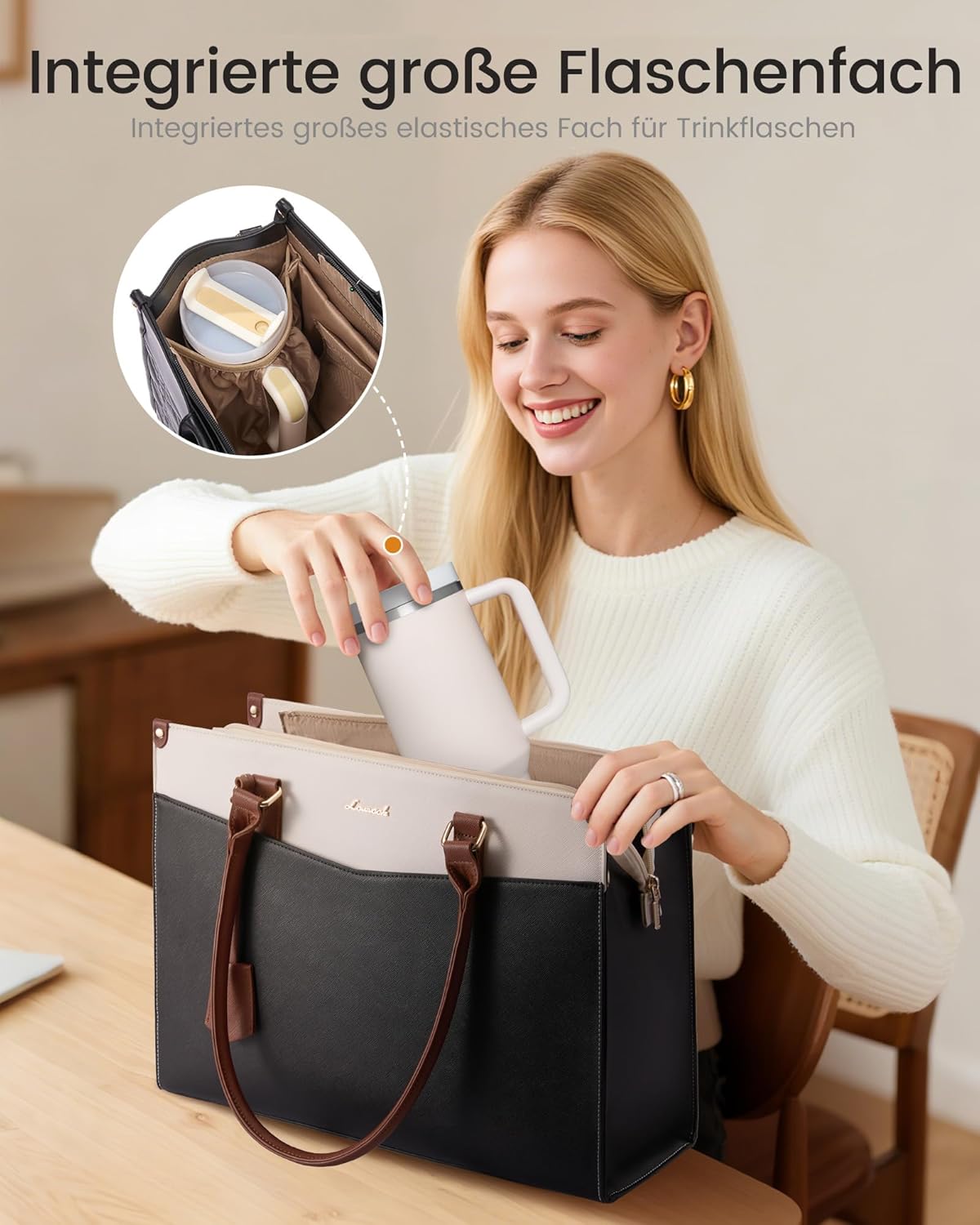 Detalle de LOVEVOOK Laptoptasche Damen 2-in-1: Elegante Business Aktentasche und vielseitige Arbeitstasche