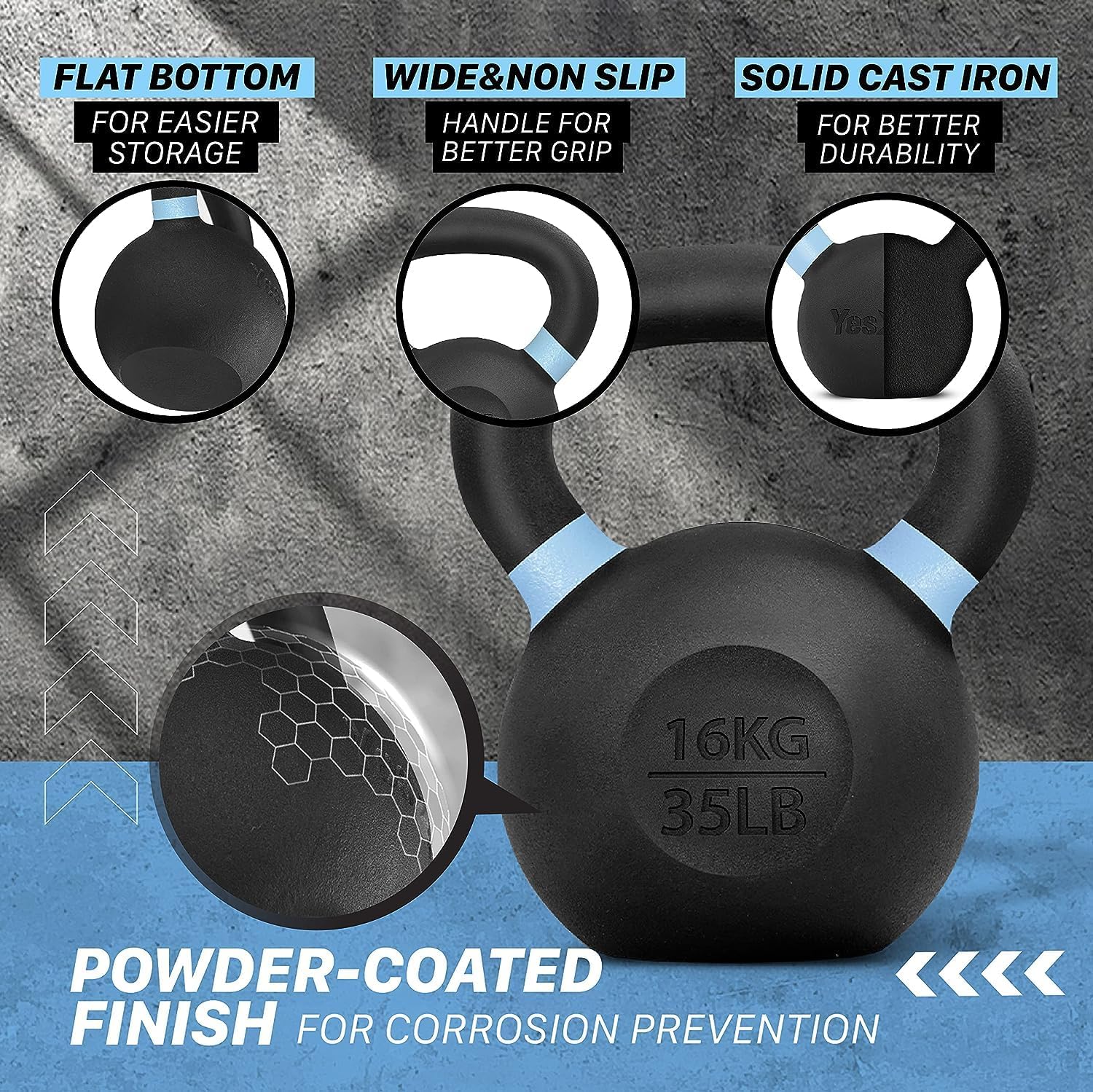 Thumbnail 2 de Yes4All 4-32kg Powder Coated Cast Iron Kettlebell Set
