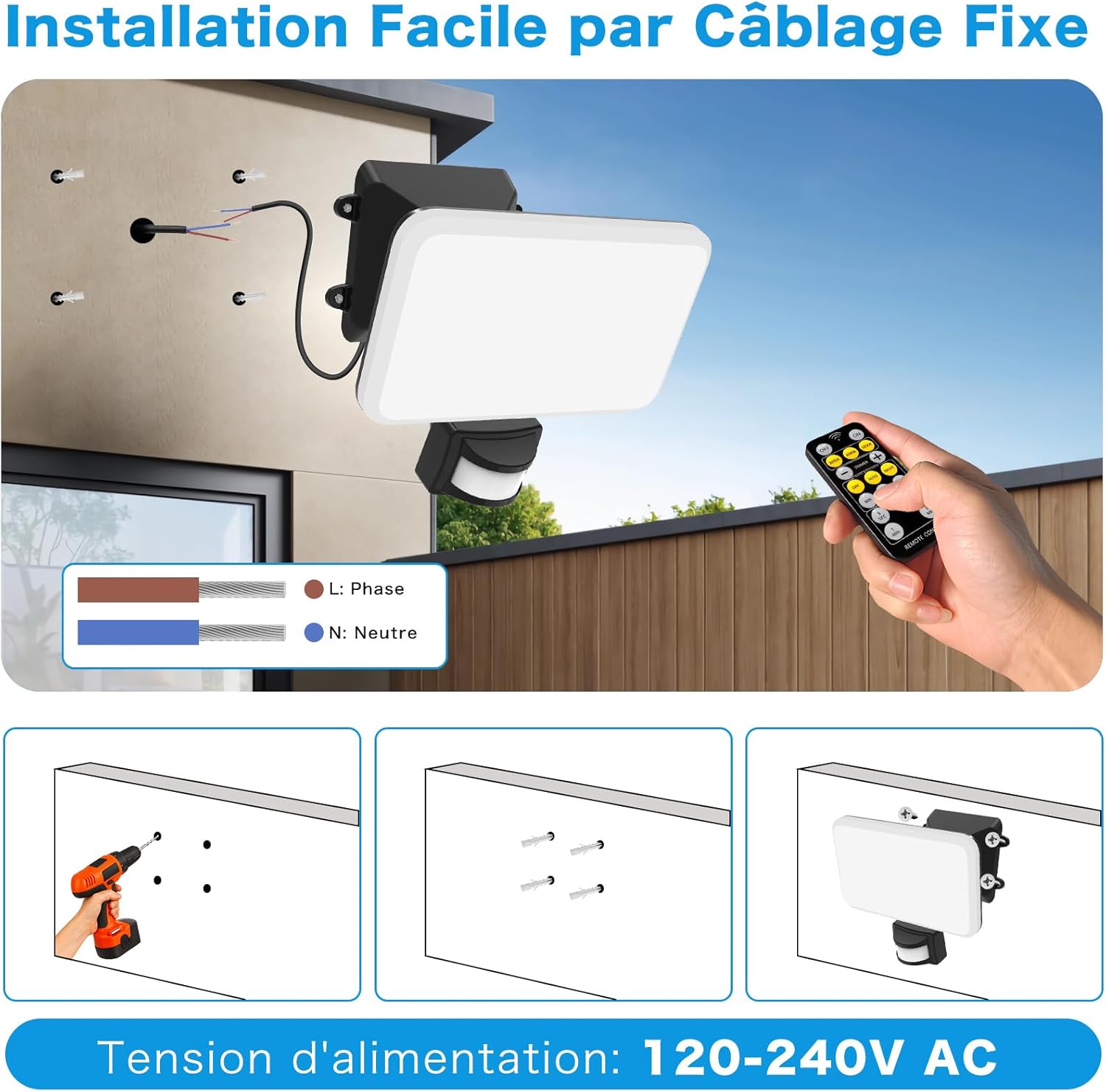 Thumbnail 4 de Projecteur LED Extérieur 30W avec Détecteur et Télécommande – 3600 lm, 132 LEDs, IP65