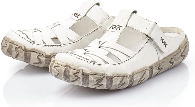 Detalle de Rieker Damen Clogs L0396 – Keilabsatz-Slipper mit Klettverschluss