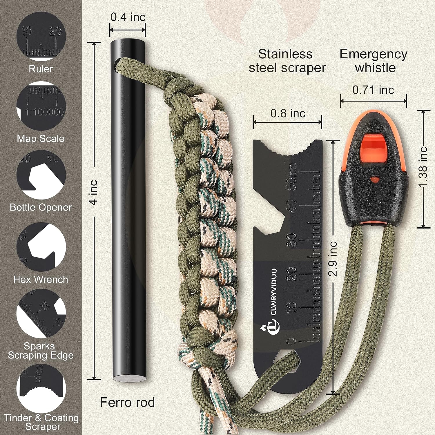 Thumbnail 1 de Clwryviduu Ferro_Rod_02 Fire Starter Kit, 2-Pack with 4-Inch Ferro Rods