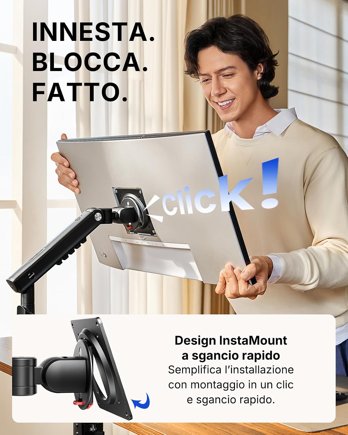 Detalle de HUANUO Supporto Monitor 13–32” con Braccio MechaSpring – Montaggio VESA senza attrezzi e base con morsetto