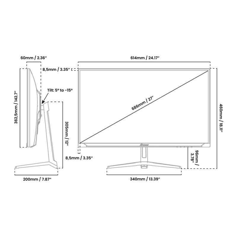 Detalle de Monitor Arozzi Nova 27" QHD 180 Hz IPS – HDR, FreeSync y G-SYNC en blanco