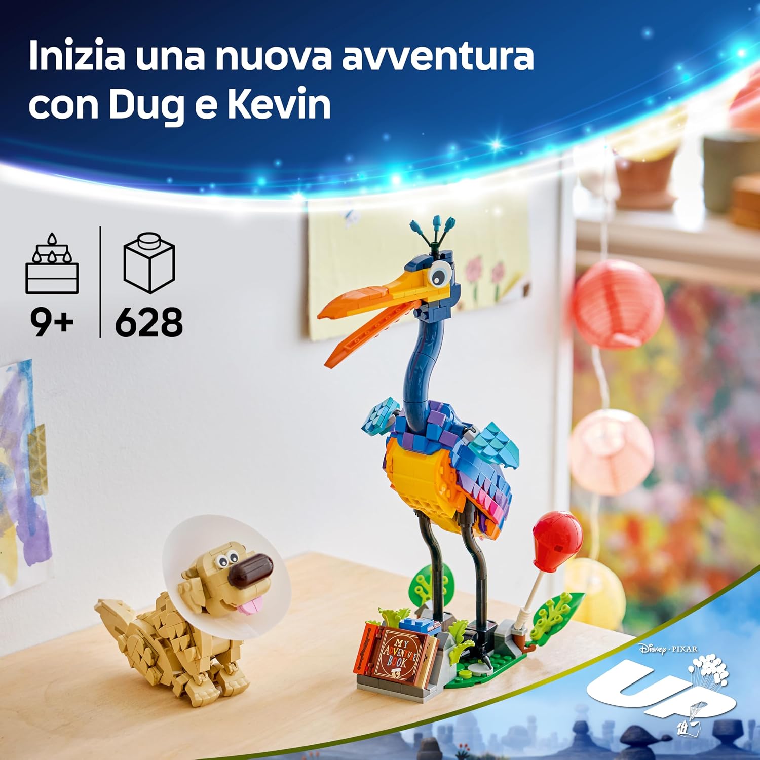 Detalle de LEGO Disney Pixar Kevin e Dug – Cane Golden Retriever e Uccello Esotico: una scena da UP da costruire