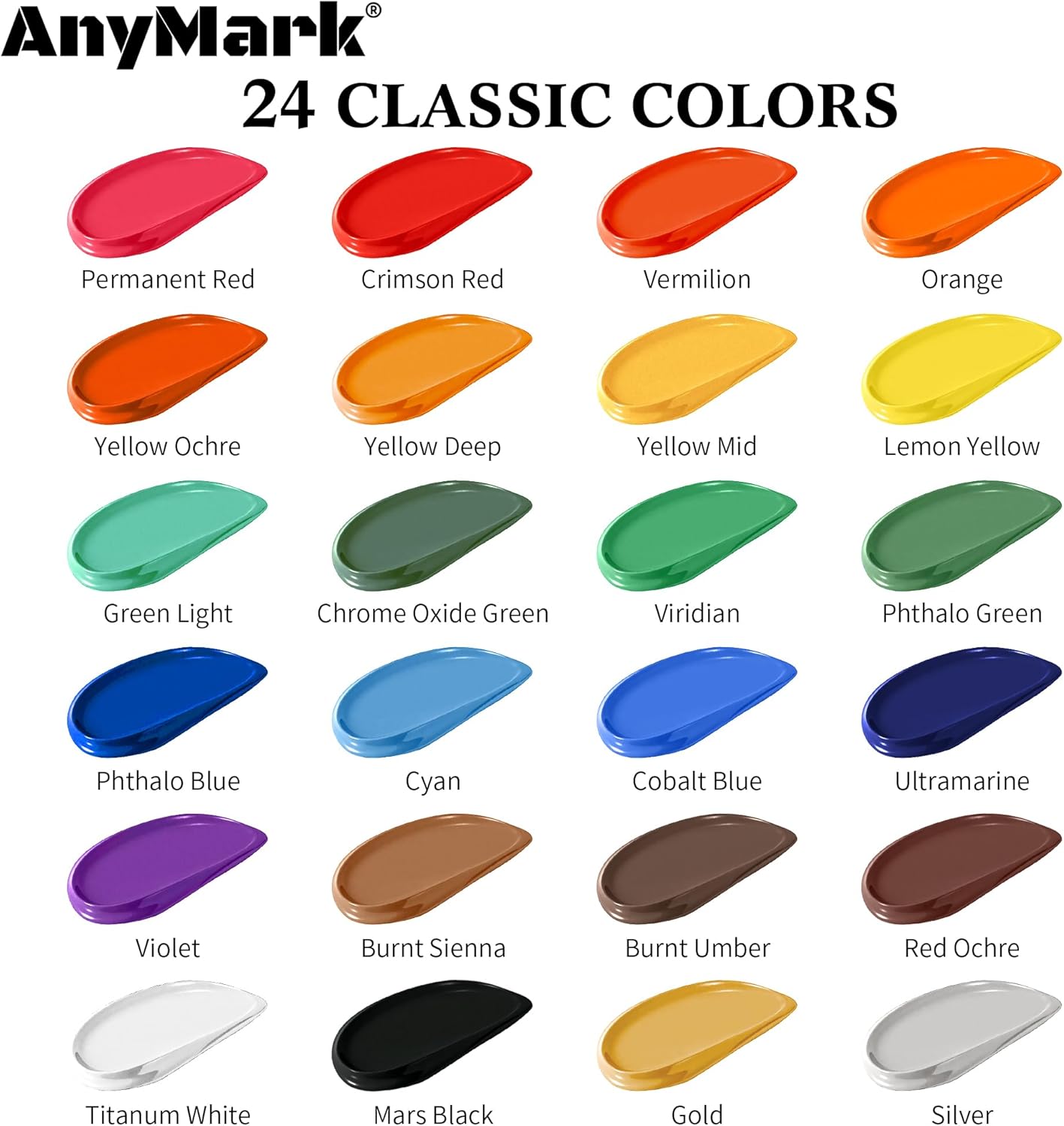 Thumbnail 1 de AnyMark Peinture Acrylique – Ensemble de 24 couleurs + 10 pinceaux (60 ml) pour toile, pierre et bois