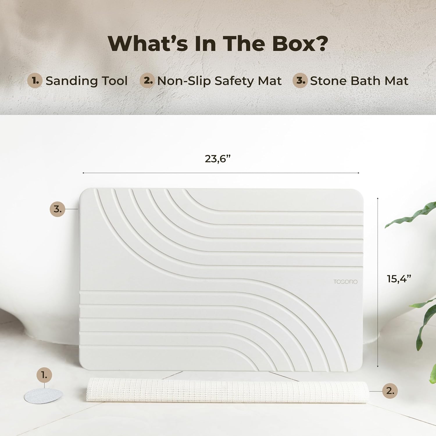 Thumbnail 5 de TOSORO Diatomaceous Earth Stone Bath Mat (23.5 x 15) in Sandstone