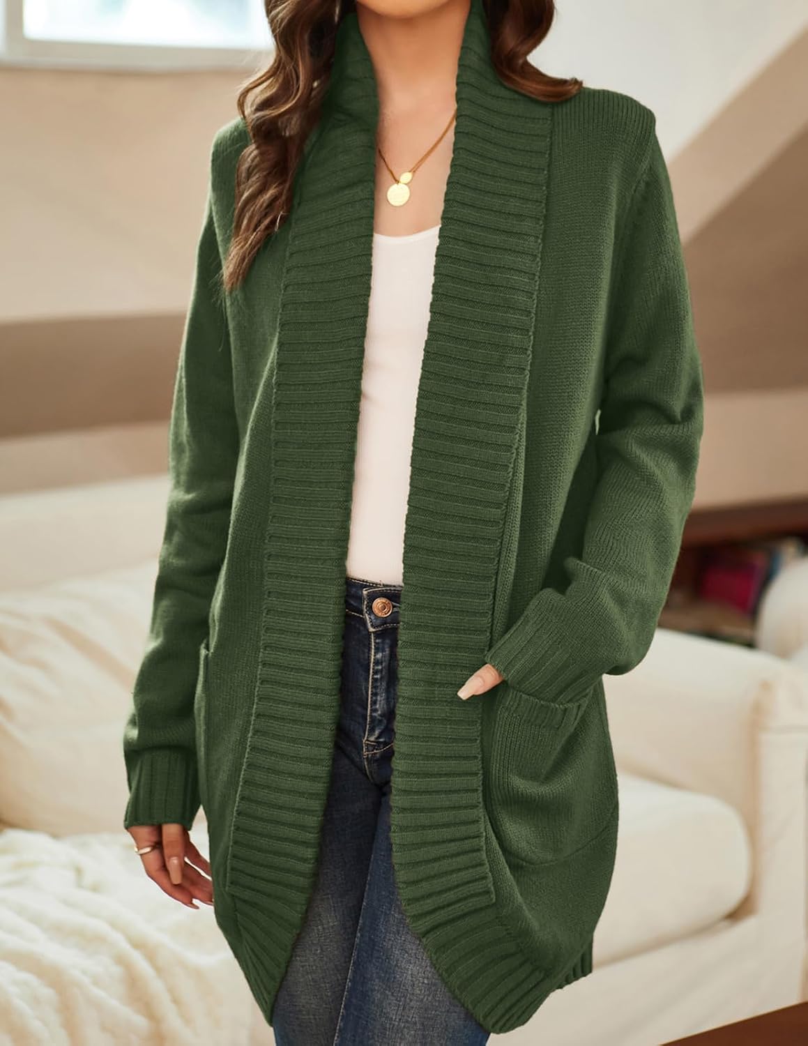 Detalle 2 de GRACE KARIN Women's Knit Cardigan with Curved Hem and Two Pockets
