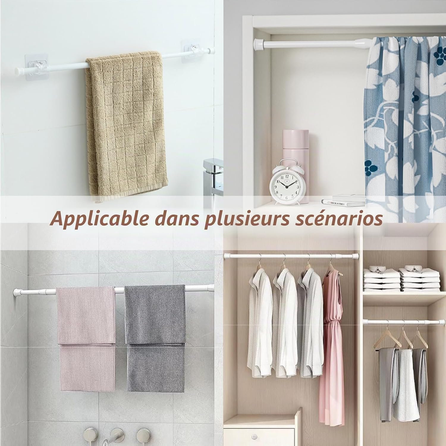 Detalle de Flintronic Tringle à Rideau télescopique 4 pièces, barre sans perçage 40–70 cm, Ø 13 mm