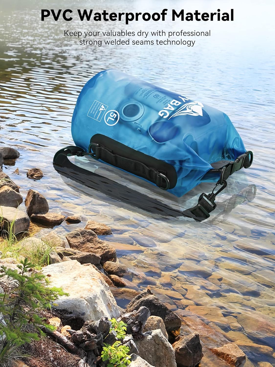 Detalle de HEETA Dry Bag Waterproof 5L with Phone Case: Lightweight, Roll-Top Dry Storage for Water Sports