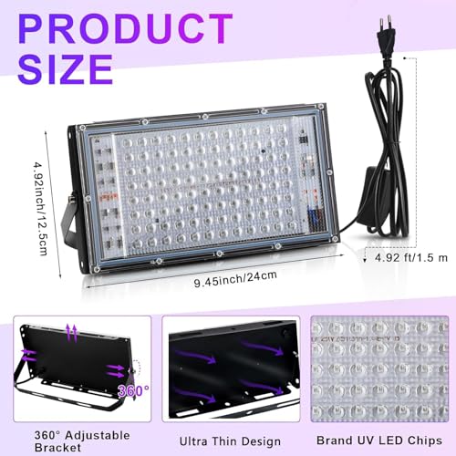 Detalle 2 de CREATESTAR UV Schwarzlicht Strahler 100W – IP65, 395–400 nm, LED-Fluter