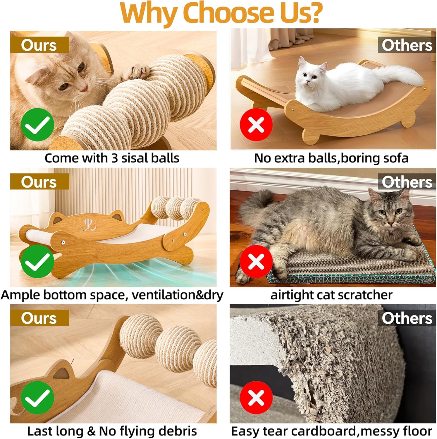 Detalle de FUNACAY Cat Scratch Pad with Replacement Felt — Large 3-in-1 Cat Scratcher Bed, Hammock Lounge