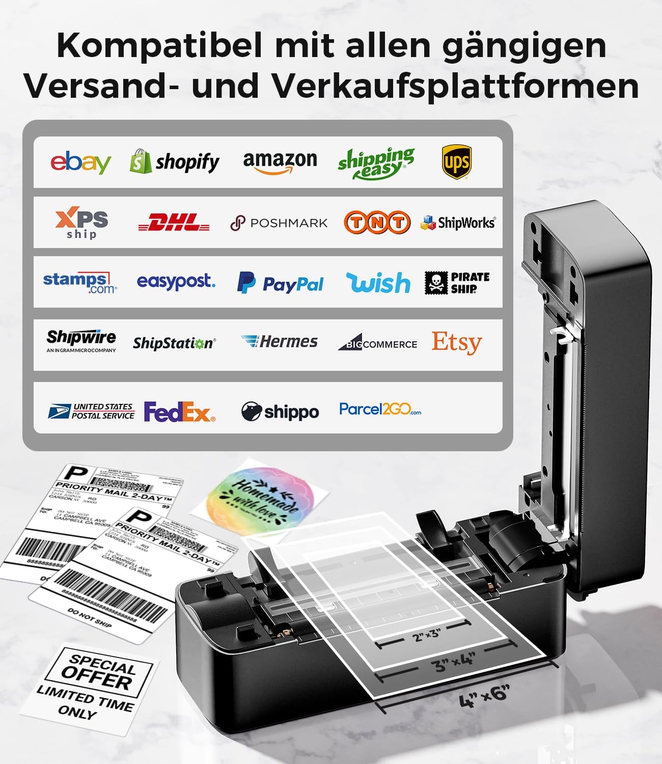 Detalle 2 de Phomemo PM241BT: Bluetooth-DHL Etikettendrucker – 4x6 Zoll Thermodrucker für Versandetiketten und Barcodes