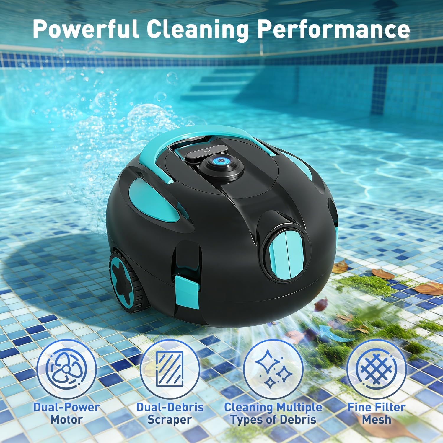 Thumbnail 1 de KKI Cordless Robotic Pool Cleaner with Dual Suction — Up to 1100 sq ft