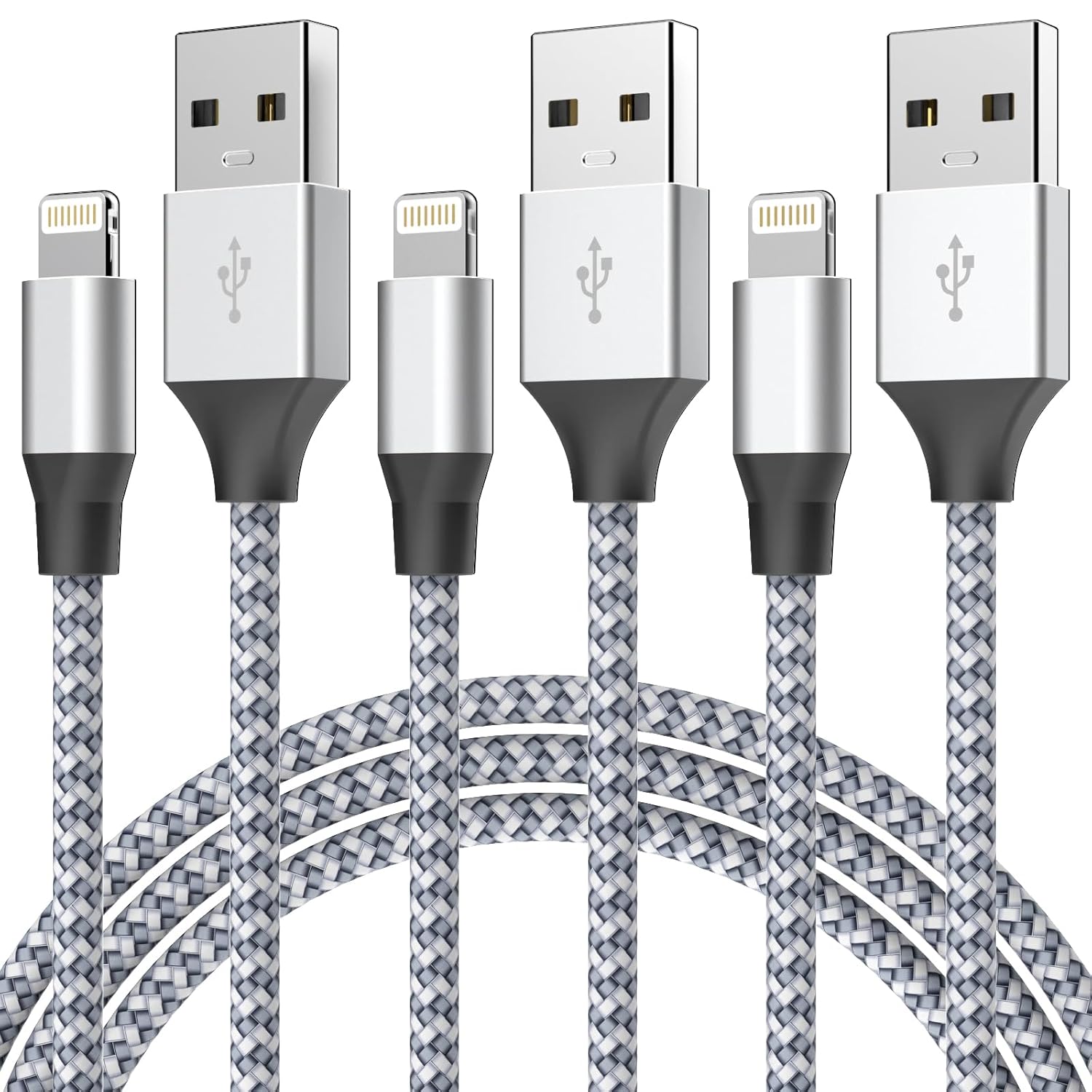 Durable iPhone Charger Cord 6FT 3-Pack (Apple MFi Certified) Lightning Cable