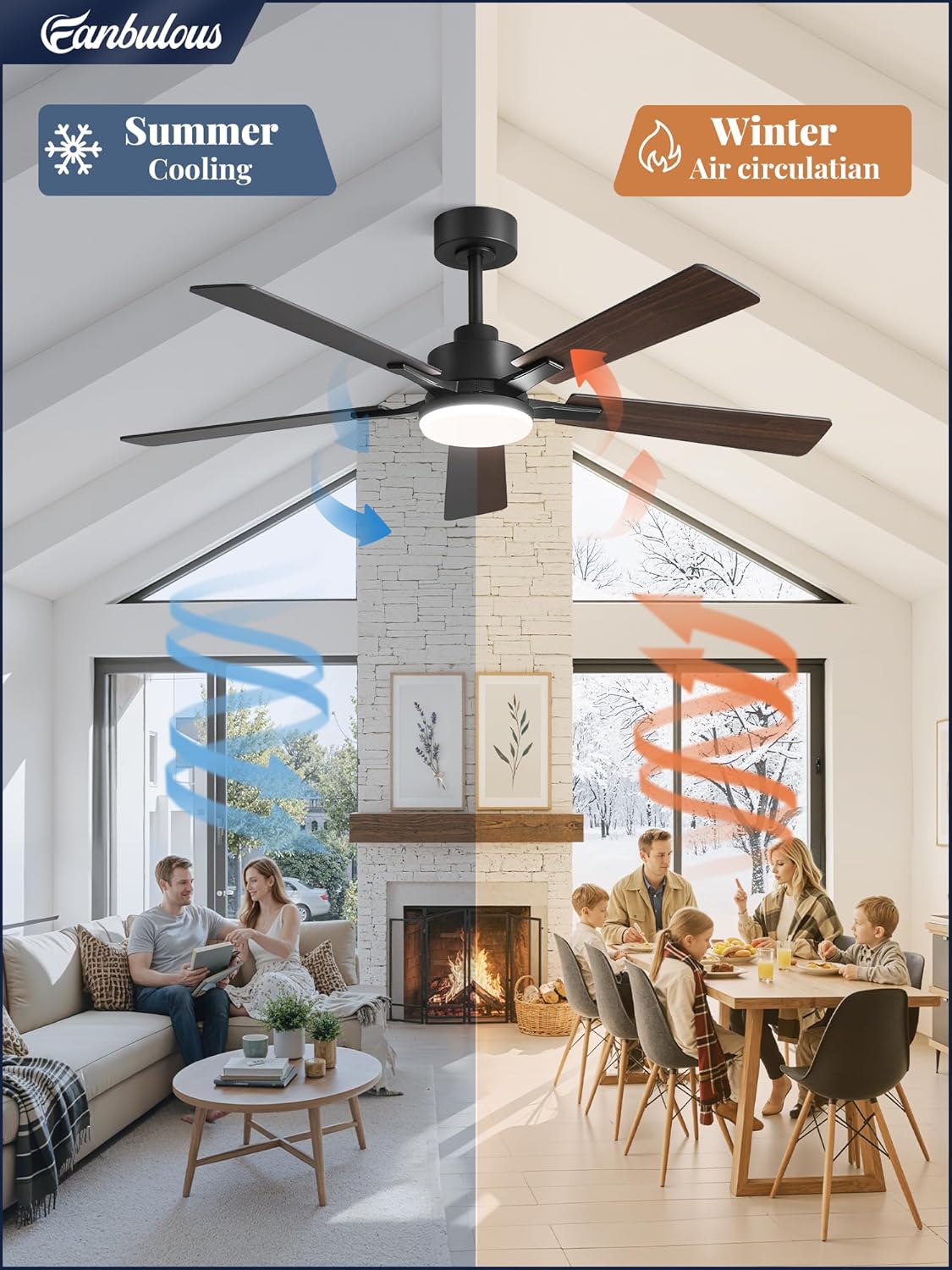 Detalle 2 de Fanbulous DQ52 52-Inch Ceiling Fan with Light, App Control and Reversible Blades