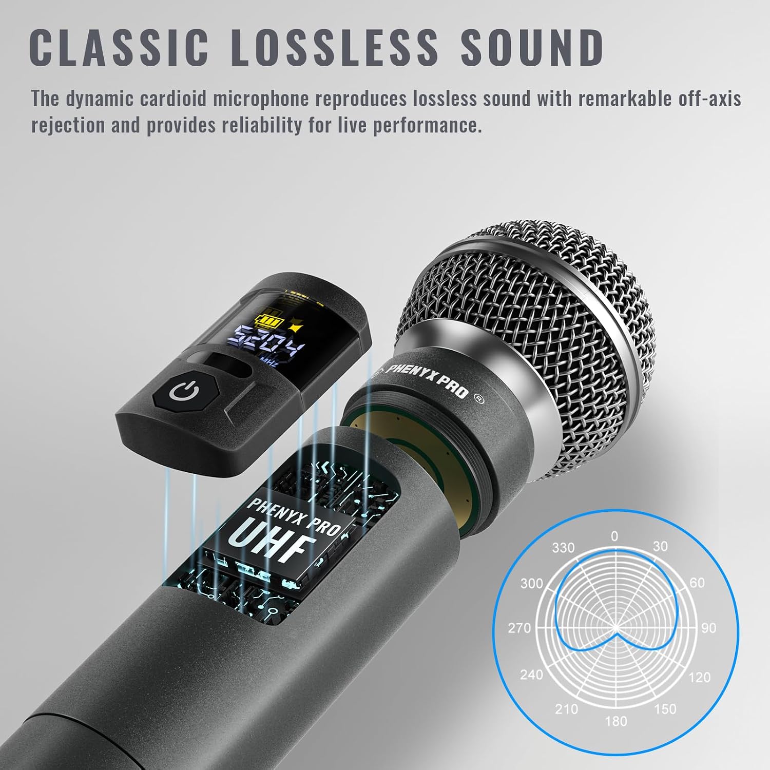 Detalle 2 de Phenyx Pro PTU-52-2H Dual UHF Wireless Microphone System with Two Metal Mics