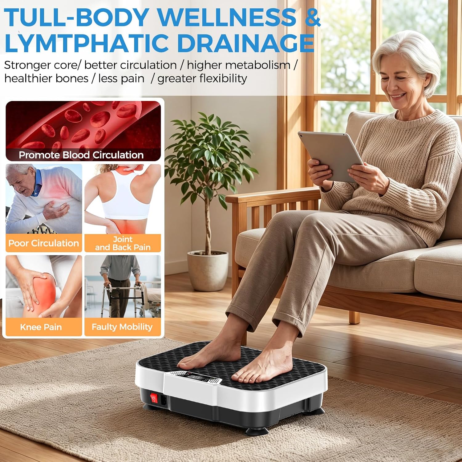 Detalle de HomePoweron Vibration Plate Exercise Machine, 250 Levels, P1–P9 Auto Modes